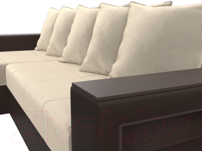 Диван угловой Лига Диванов Дубай лайт левый (микровельвет бежевый/экокожа коричневый)