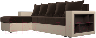 Диван угловой Лига Диванов Дубай лайт левый (микровельвет коричневый/экокожа бежевый)