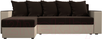 Диван угловой Лига Диванов Дубай лайт левый (микровельвет коричневый/экокожа бежевый)