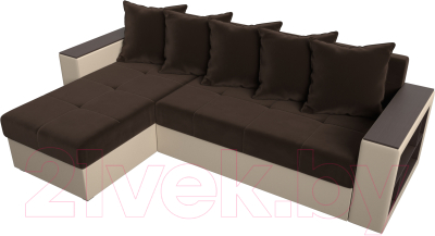 Диван угловой Лига Диванов Дубай лайт левый (микровельвет коричневый/экокожа бежевый)