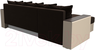 Диван угловой Лига Диванов Дубай лайт левый (микровельвет коричневый/экокожа бежевый)