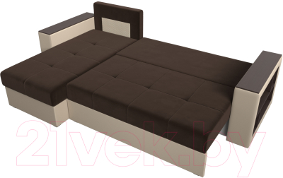 Диван угловой Лига Диванов Дубай лайт левый (микровельвет коричневый/экокожа бежевый)