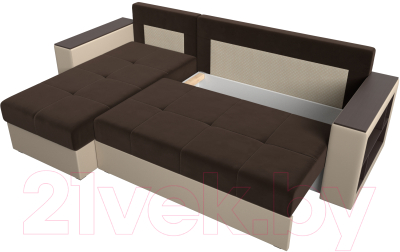 Диван угловой Лига Диванов Дубай лайт левый (микровельвет коричневый/экокожа бежевый)