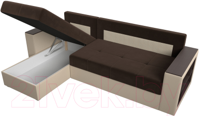 Диван угловой Лига Диванов Дубай лайт левый (микровельвет коричневый/экокожа бежевый)