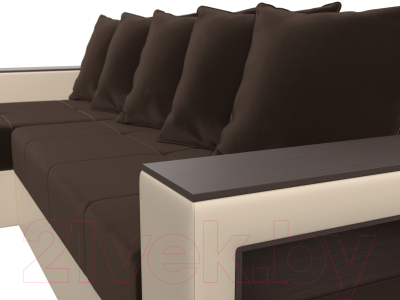 Диван угловой Лига Диванов Дубай лайт левый (микровельвет коричневый/экокожа бежевый)