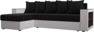 Диван угловой Лига Диванов Дубай лайт левый (микровельвет черный/экокожа белый) - фото