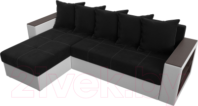Диван угловой Лига Диванов Дубай лайт левый (микровельвет черный/экокожа белый)