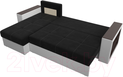 Диван угловой Лига Диванов Дубай лайт левый (микровельвет черный/экокожа белый)