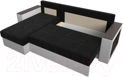 Диван угловой Лига Диванов Дубай лайт левый (микровельвет черный/экокожа белый)