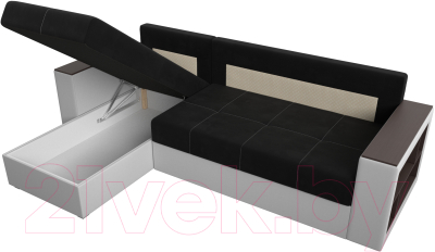 Диван угловой Лига Диванов Дубай лайт левый (микровельвет черный/экокожа белый)