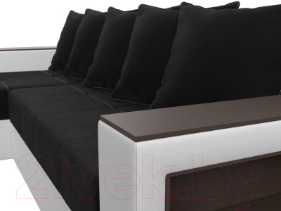 Диван угловой Лига Диванов Дубай лайт левый (микровельвет черный/экокожа белый)