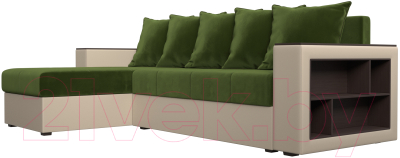 Диван угловой Лига Диванов Дубай лайт левый (микровельвет зеленый/экокожа бежевый)