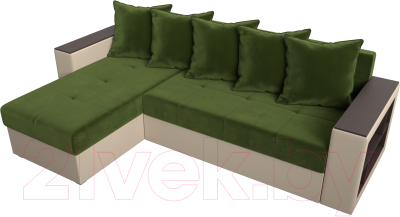 Диван угловой Лига Диванов Дубай лайт левый (микровельвет зеленый/экокожа бежевый)