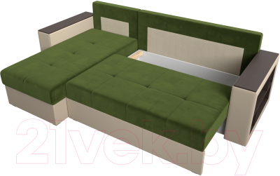 Диван угловой Лига Диванов Дубай лайт левый (микровельвет зеленый/экокожа бежевый)