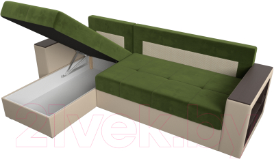 Диван угловой Лига Диванов Дубай лайт левый (микровельвет зеленый/экокожа бежевый)