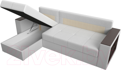 Диван угловой Лига Диванов Дубай лайт левый (экокожа белый)