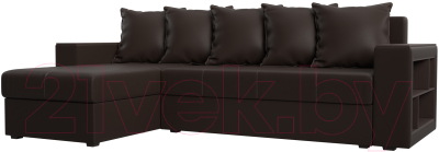 Диван угловой Лига Диванов Дубай лайт левый (экокожа коричневый) - фото