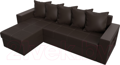 Диван угловой Лига Диванов Дубай лайт левый (экокожа коричневый)