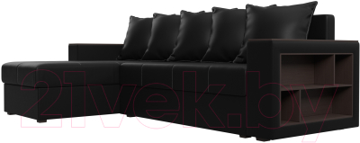 Диван угловой Лига Диванов Дубай лайт левый (экокожа черный)