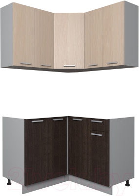 Кухонный гарнитур Интерлиния Мила Лайт 1.2x1.2 без столешницы (дуб молочный/дуб венге) - фото