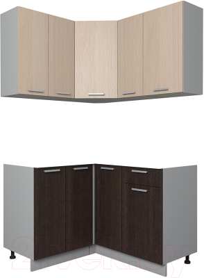 Кухонный гарнитур Интерлиния Мила Лайт 1.2x1.3 без столешницы (дуб молочный/дуб венге) - фото
