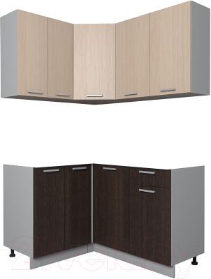 Кухонный гарнитур Интерлиния Мила Лайт 1.2x1.4 без столешницы (дуб молочный/дуб венге) - фото