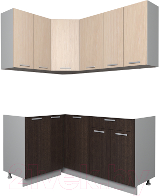 Кухонный гарнитур Интерлиния Мила Лайт 1.2x1.6 без столешницы (дуб молочный/дуб венге) - фото