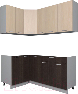 Кухонный гарнитур Интерлиния Мила Лайт 1.2x1.7 без столешницы (дуб молочный/дуб венге) - фото