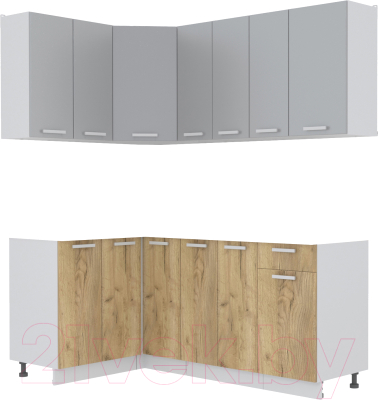 Кухонный гарнитур Интерлиния Мила Лайт 1.2x1.9 без столешницы (серебристый/дуб золотой) - фото