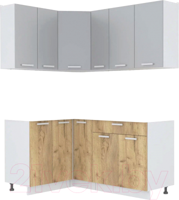 Кухонный гарнитур Интерлиния Мила Лайт 1.2x1.7 без столешницы (серебристый/дуб золотой) - фото