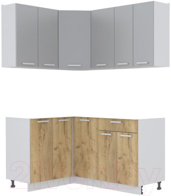 Кухонный гарнитур Интерлиния Мила Лайт 1.2x1.6 без столешницы (серебристый/дуб золотой) - фото