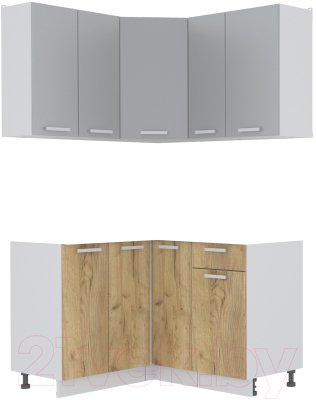 Кухонный гарнитур Интерлиния Мила Лайт 1.2x1.3 без столешницы (серебристый/дуб золотой) - фото