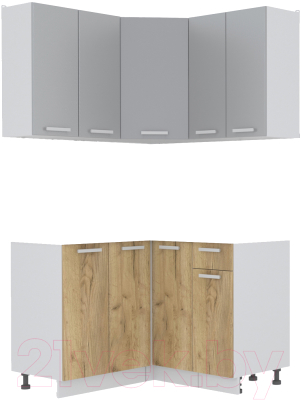 Кухонный гарнитур Интерлиния Мила Лайт 1.2x1.2 без столешницы (серебристый/дуб золотой) - фото