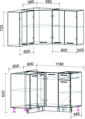 Кухонный гарнитур Интерлиния Мила Лайт 1.2x1.2 без столешницы (серебристый/дуб золотой)