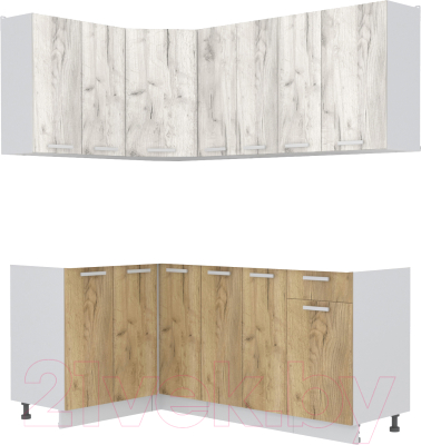 Кухонный гарнитур Интерлиния Мила Лайт 1.2x1.9 без столешницы (дуб белый/дуб золотой) - фото