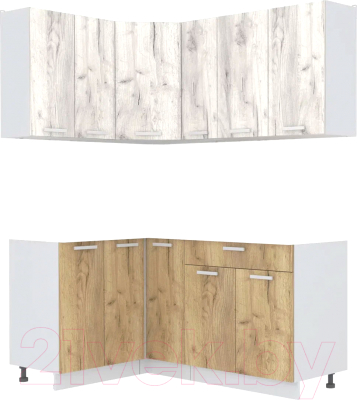 Кухонный гарнитур Интерлиния Мила Лайт 1.2x1.7 без столешницы (дуб белый/дуб золотой) - фото