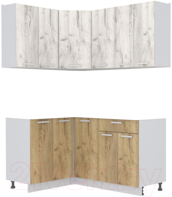 Кухонный гарнитур Интерлиния Мила Лайт 1.2x1.6 без столешницы (дуб белый/дуб золотой) - фото