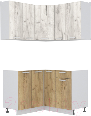 Кухонный гарнитур Интерлиния Мила Лайт 1.2x1.3 без столешницы (дуб белый/дуб золотой) - фото