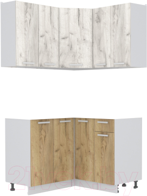 Кухонный гарнитур Интерлиния Мила Лайт 1.2x1.2 без столешницы (дуб белый/дуб золотой) - фото