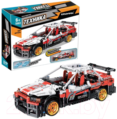 Конструктор инерционный Bondibon Гоночная машина / ВВ5682 (591эл, белый/красный)