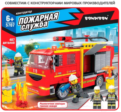 Конструктор Bondibon Пожарная Служба Пожарная машина / ВВ5707 (487эл)