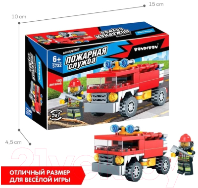 Конструктор Bondibon Пожарная Служба. Пожарная машина / ВВ5732 (100эл)