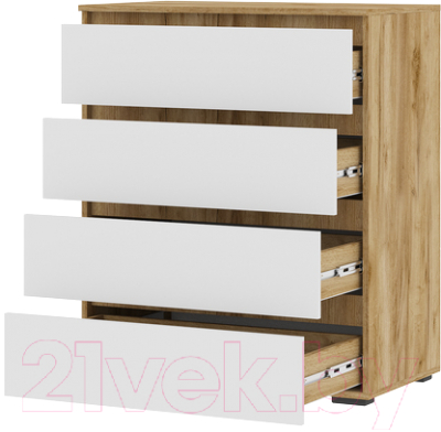 Комод Стендмебель Хелен КМ 02 802 4 ящика (белый/дуб крафт золотой)