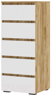 Комод Стендмебель Хелен КМ 03 502 5 ящиков (белый/дуб крафт золотой) - фото