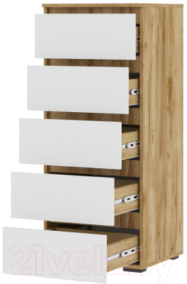 Комод Стендмебель Хелен КМ 03 502 5 ящиков (белый/дуб крафт золотой)