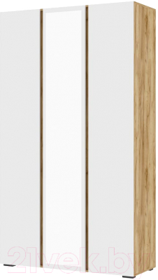 Шкаф Стендмебель Хелен ШК 02 3-х створчатый с зеркалом (белый/дуб крафт золотой) - фото