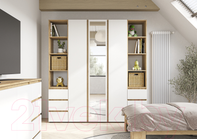 Шкаф Стендмебель Хелен ШК 02 3-х створчатый с зеркалом (белый/дуб крафт золотой)