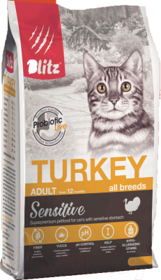 Сухой корм для кошек Blitz Pets Sensitive Adult Cats Turkey / 4403 - фото