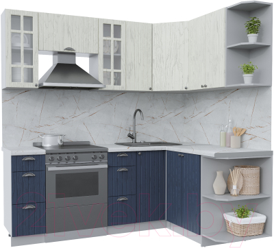 Кухонный гарнитур Интерлиния Берес 1.5x2.1 правая (дуб снежный/дуб королевский/серый каспий) - фото