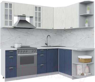 Кухонный гарнитур Интерлиния Берес 1.5x2.2 правая (дуб снежный/дуб королевский/серый каспий) - фото
